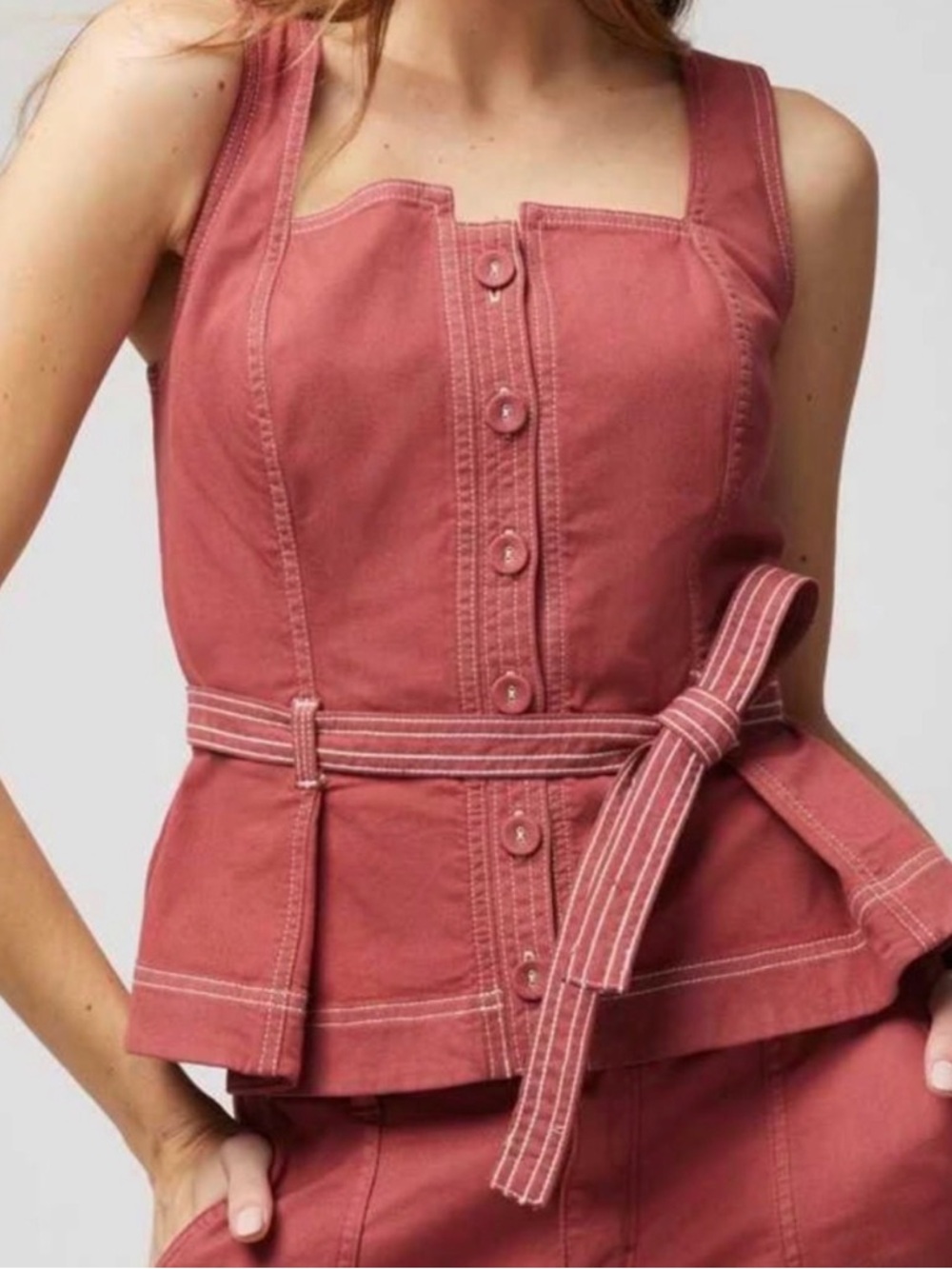 White House Black Market Rose-Pink Button Front Top